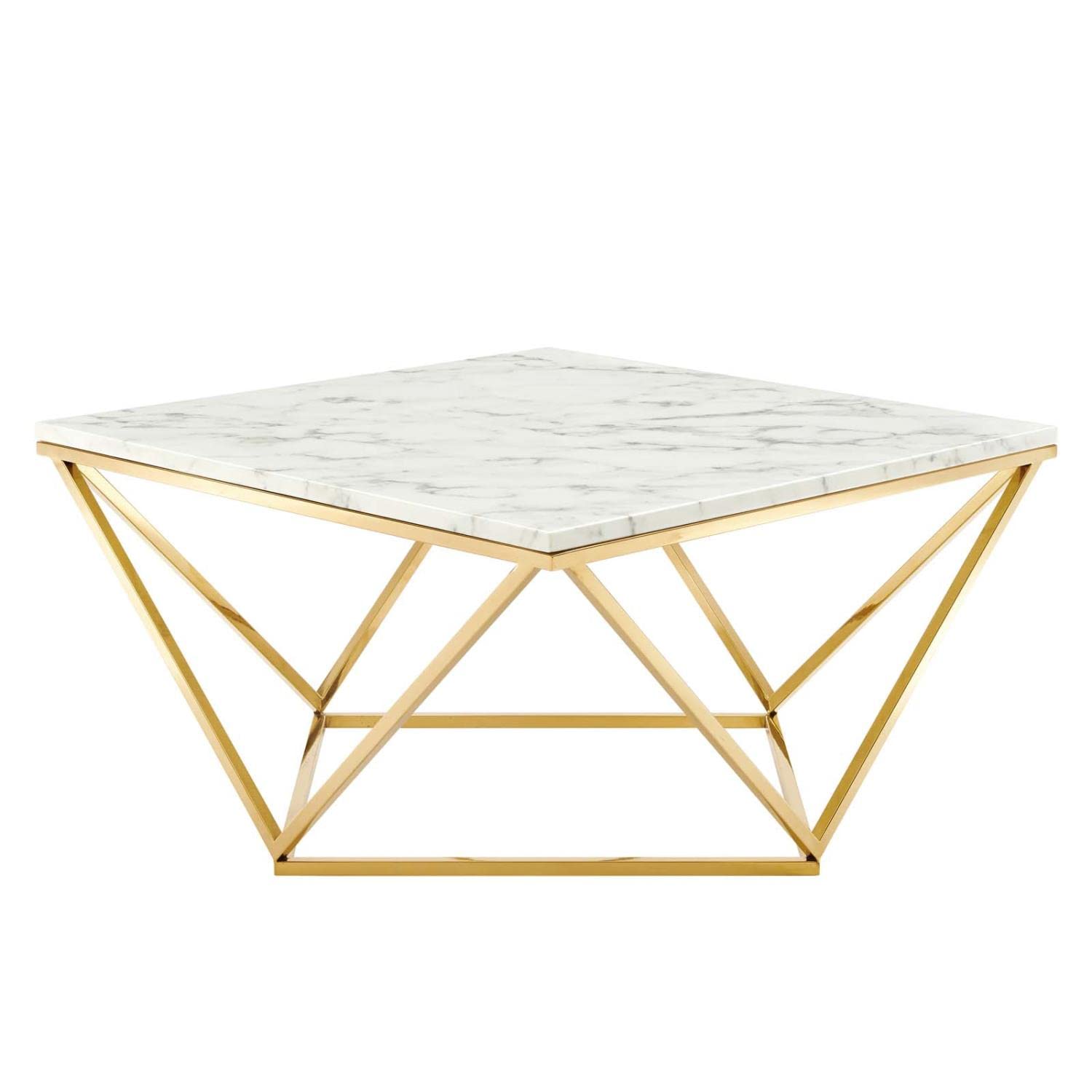 Modway Eei-4207-Gld-Whi Vertex Gold Metal Stainless Steel Coffee Table, Gold White